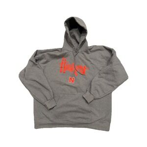 Vintage Hanes Huskers Hoodie XL Gray Nebraska Cornhuskers Red Script Logo